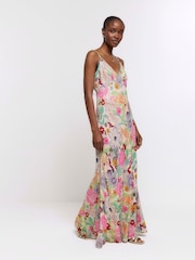 River Island Pink Floral Slip Maxi Dress - Image 1 of 4