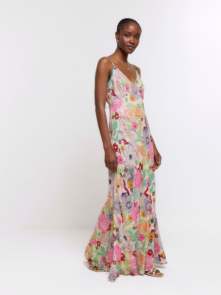 River Island Pink Floral Slip Maxi Dress - Image 1 of 4 River Island Pink Floral Slip Maxi Dress - Image 1 of 4