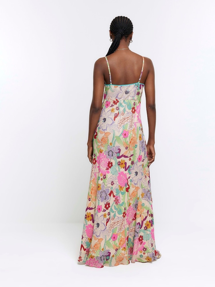 River Island Pink Floral Slip Maxi Dress - Image 2 of 4 River Island Pink Floral Slip Maxi Dress - Image 2 of 4