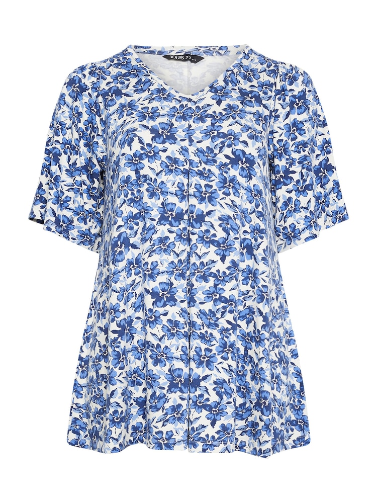 Yours Curve Blue Floral Pleated Swing Top - Image 5 of 5 Yours Curve Blue Floral Pleated Swing Top - Image 5 of 5