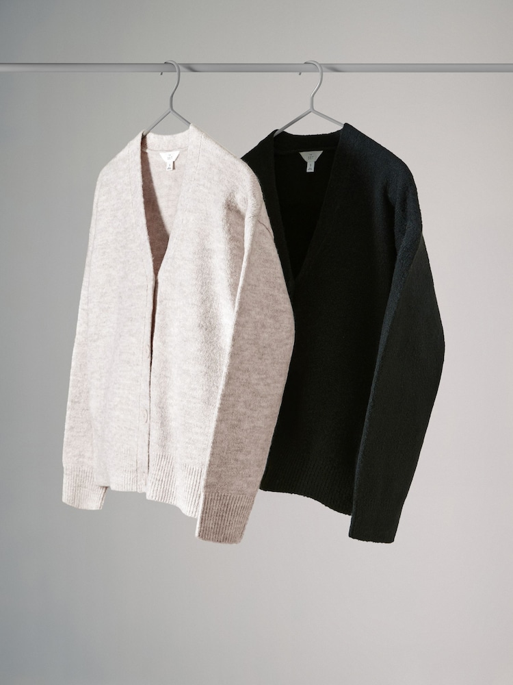 Negro/crema - The Set 2 Pack Relaxed Boxy Button Through Cardigans - Imagen 2 de 6