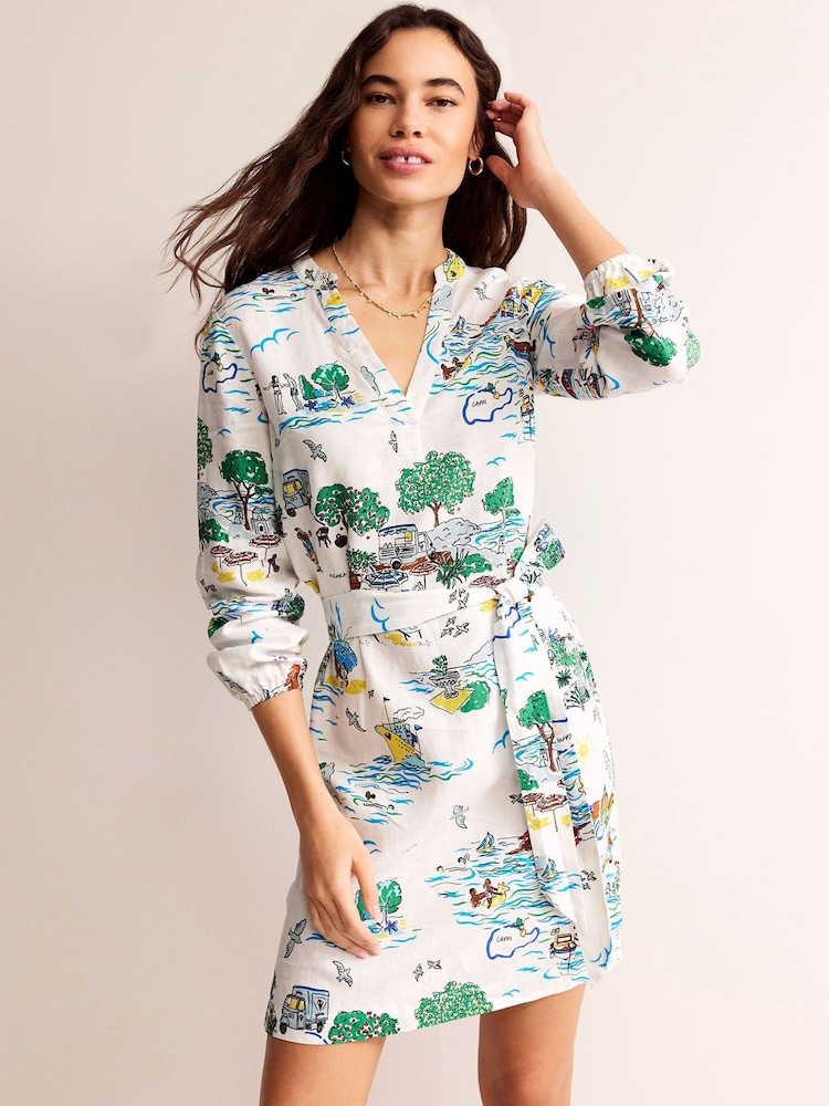 Boden Cream Cleo 100% Linen Tie Waist Dress - Image 1 of 6 Boden Cream Cleo 100% Linen Tie Waist Dress - Image 1 of 6