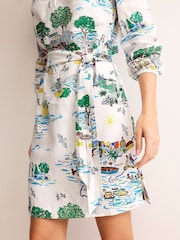 Boden Cream Cleo 100% Linen Tie Waist Dress - Image 2 of 6