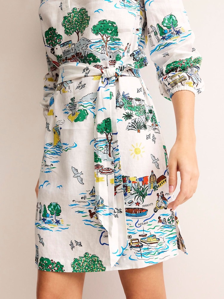Boden Cream Cleo 100% Linen Tie Waist Dress - Image 2 of 6