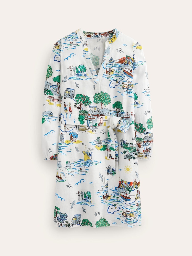 Boden Cream Cleo 100% Linen Tie Waist Dress - Image 6 of 6