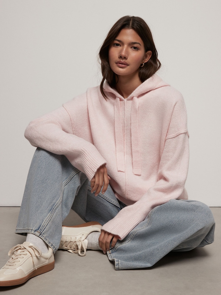 Zartrosa - Übergroßer Hoodie aus Strick in Relaxed-Fit - Bild 1 von 8