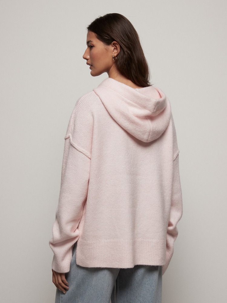 Pink Blush Relaxed Fit Oversized Knitted Hoodie Jumper - Image 3 of 8