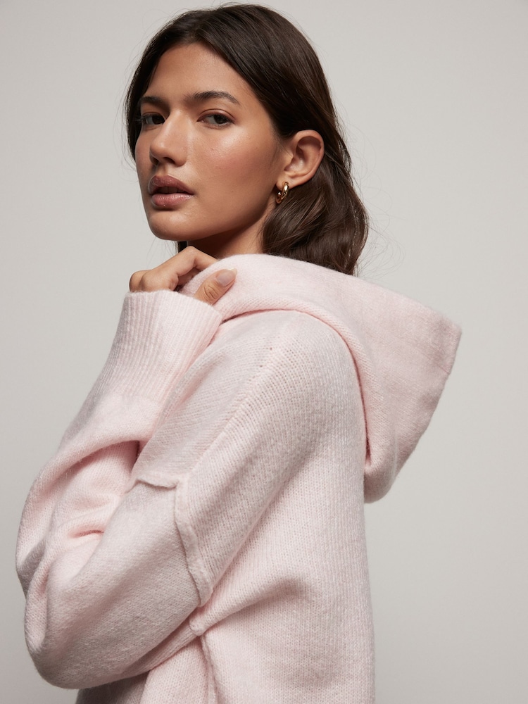 Pink Blush Relaxed Fit Oversized Knitted Hoodie Jumper - Image 4 of 8