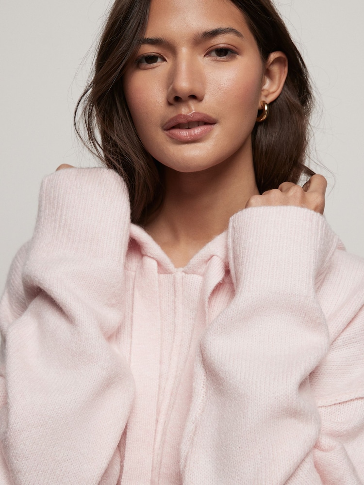 Pink Blush Relaxed Fit Oversized Knitted Hoodie Jumper - Image 5 of 8