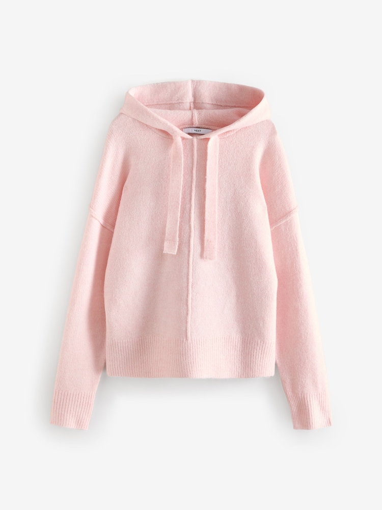 Pink Blush Relaxed Fit Oversized Knitted Hoodie Jumper - Image 6 of 8
