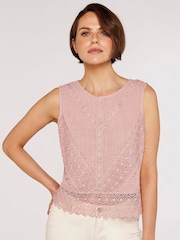 Apricot Pink Cotton Lace Bow 100% Cotton Top - Image 1 of 5