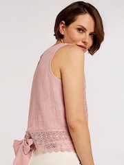 Apricot Pink Cotton Lace Bow 100% Cotton Top - Image 2 of 5