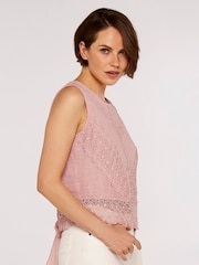 Apricot Pink Cotton Lace Bow 100% Cotton Top - Image 4 of 5