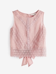 Apricot Pink Cotton Lace Bow 100% Cotton Top - Image 5 of 5