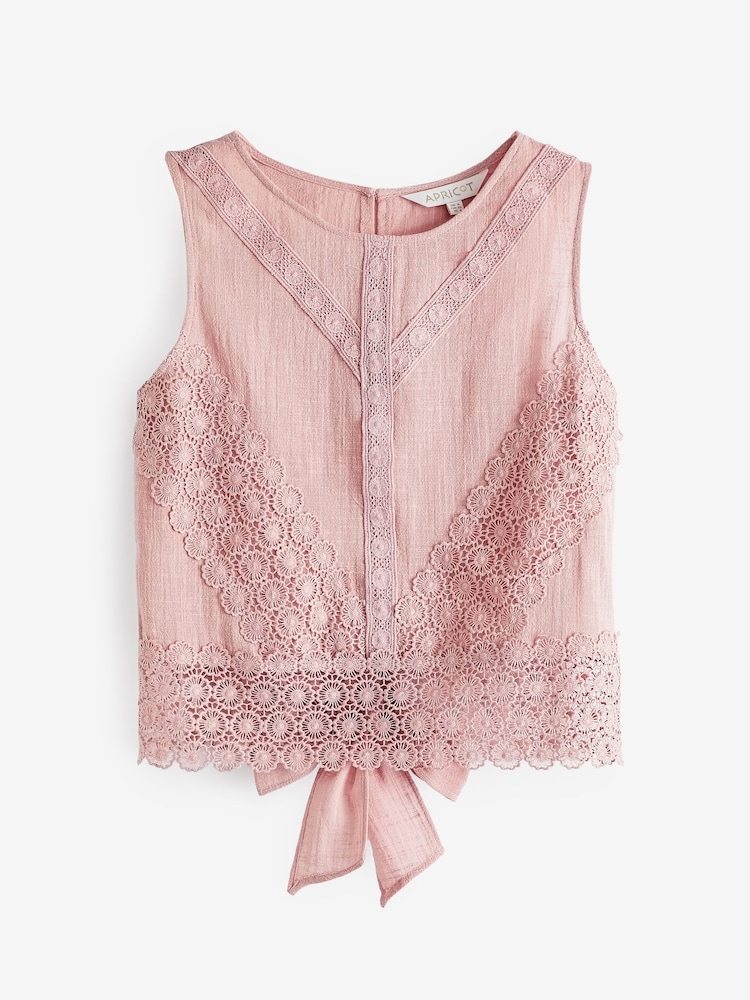 Apricot Pink Cotton Lace Bow 100% Cotton Top - Image 5 of 5