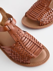 Tan Brown Leather Weave Huaraches Sandals - Image 5 of 8