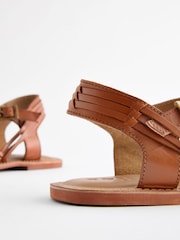 Tan Brown Leather Weave Huaraches Sandals - Image 8 of 8