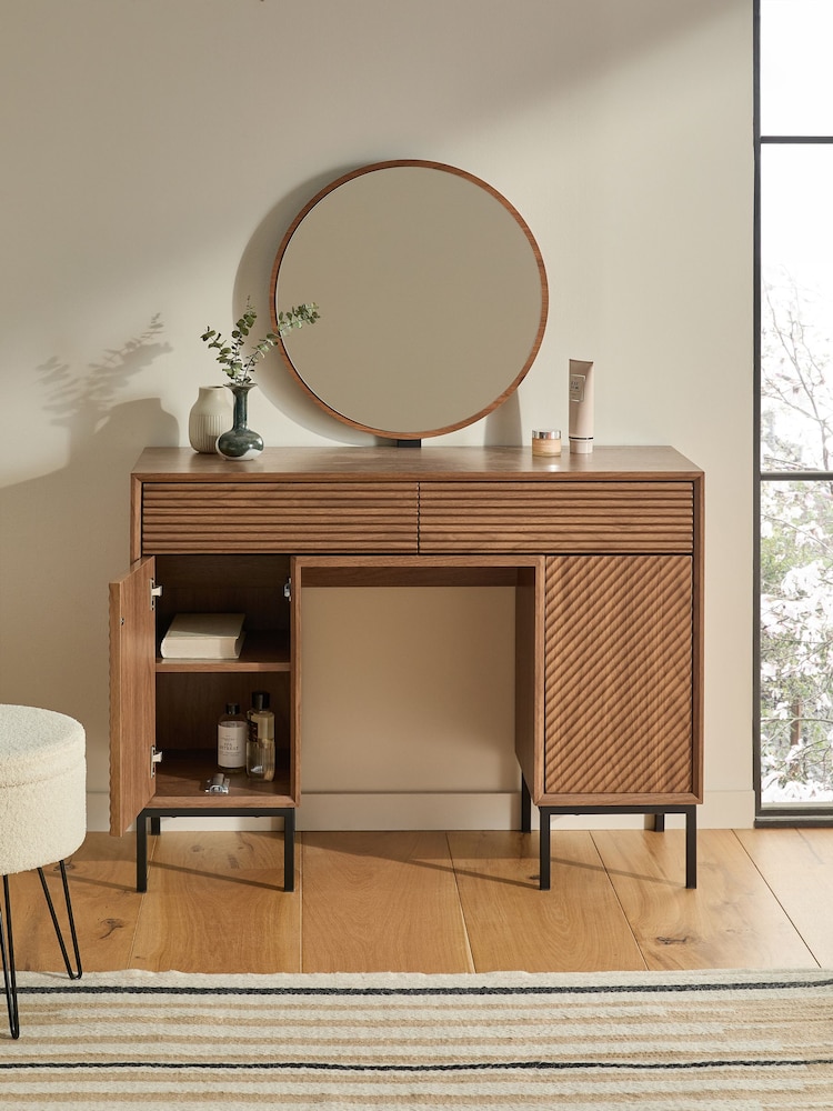 Dark Natural Marlow Oak Effect Console Dressing Table - Image 2 of 12