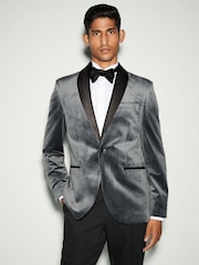 Gri - Măsură regular - Blazer din catifea - Imaginea 1 din 6