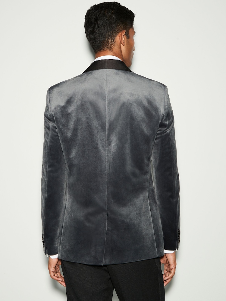 Grey Regular Fit Velvet Blazer - Image 3 of 6