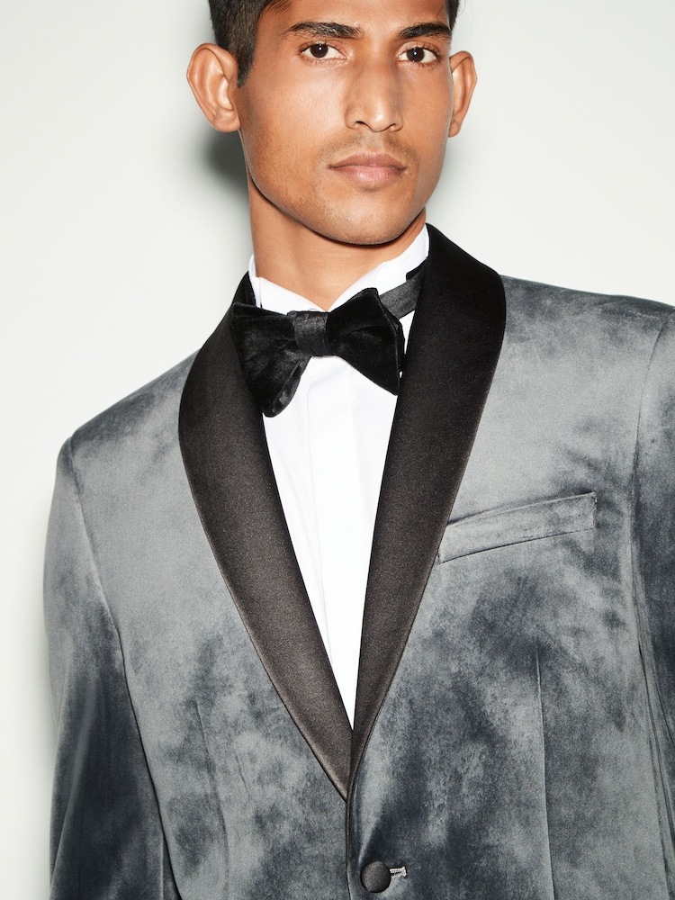 Grey Regular Fit Velvet Blazer - Image 5 of 6