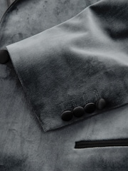 Grey Regular Fit Velvet Blazer - Image 8 of 11