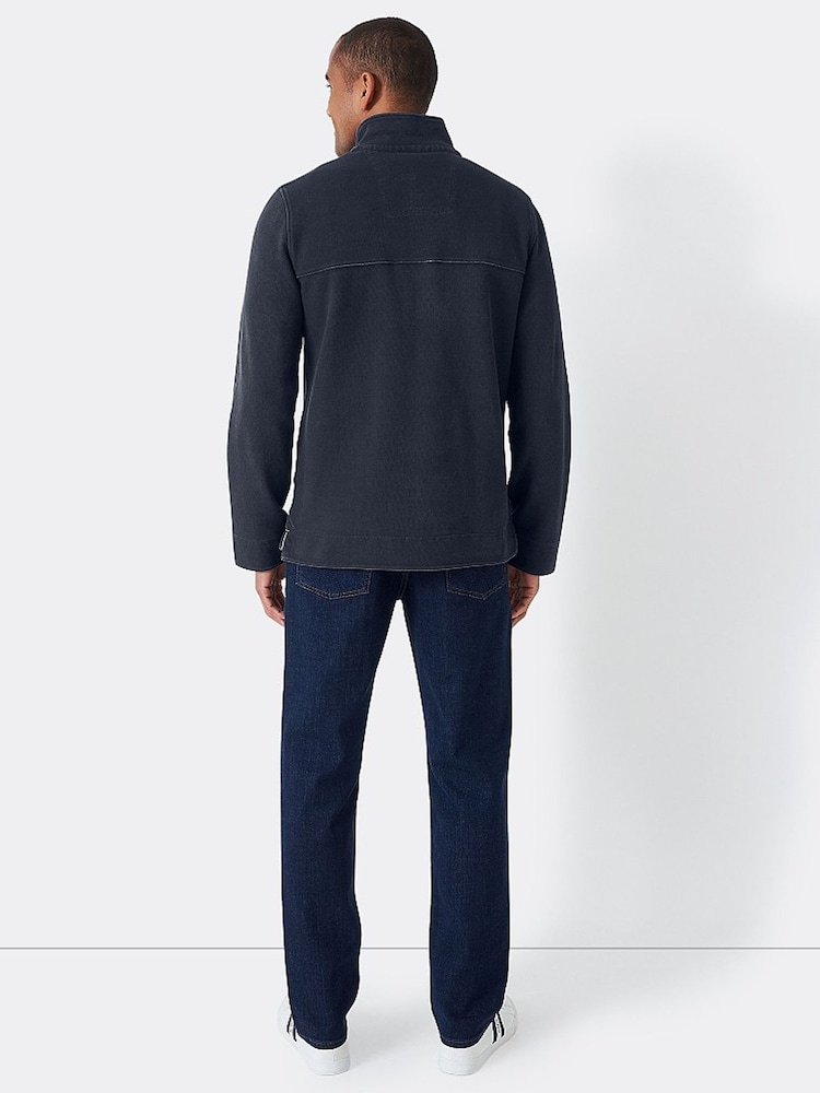Crew Clothing Blue Navy Stripe Padstow 100% Cotton Piqué Sweatshirt - Image 2 of 4