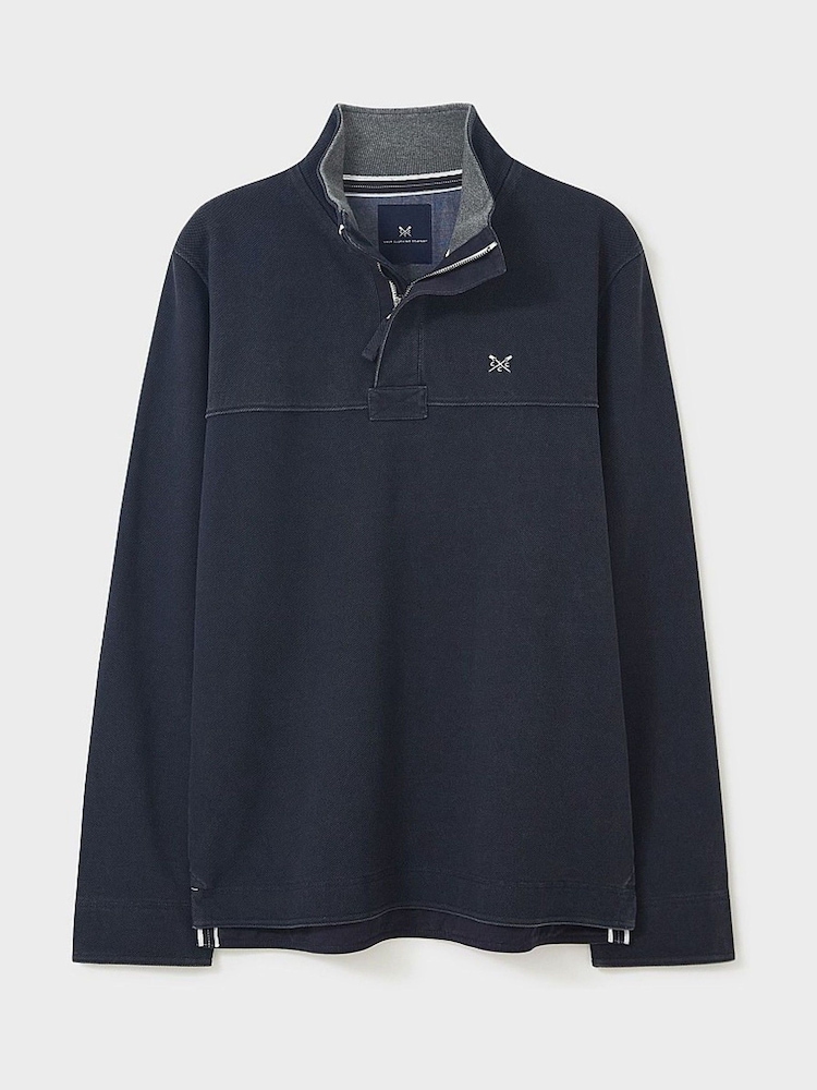 Crew Clothing Blue Navy Stripe Padstow 100% Cotton Piqué Sweatshirt - Image 4 of 4 Crew Clothing Blue Navy Stripe Padstow 100% Cotton Piqué Sweatshirt - Image 4 of 4