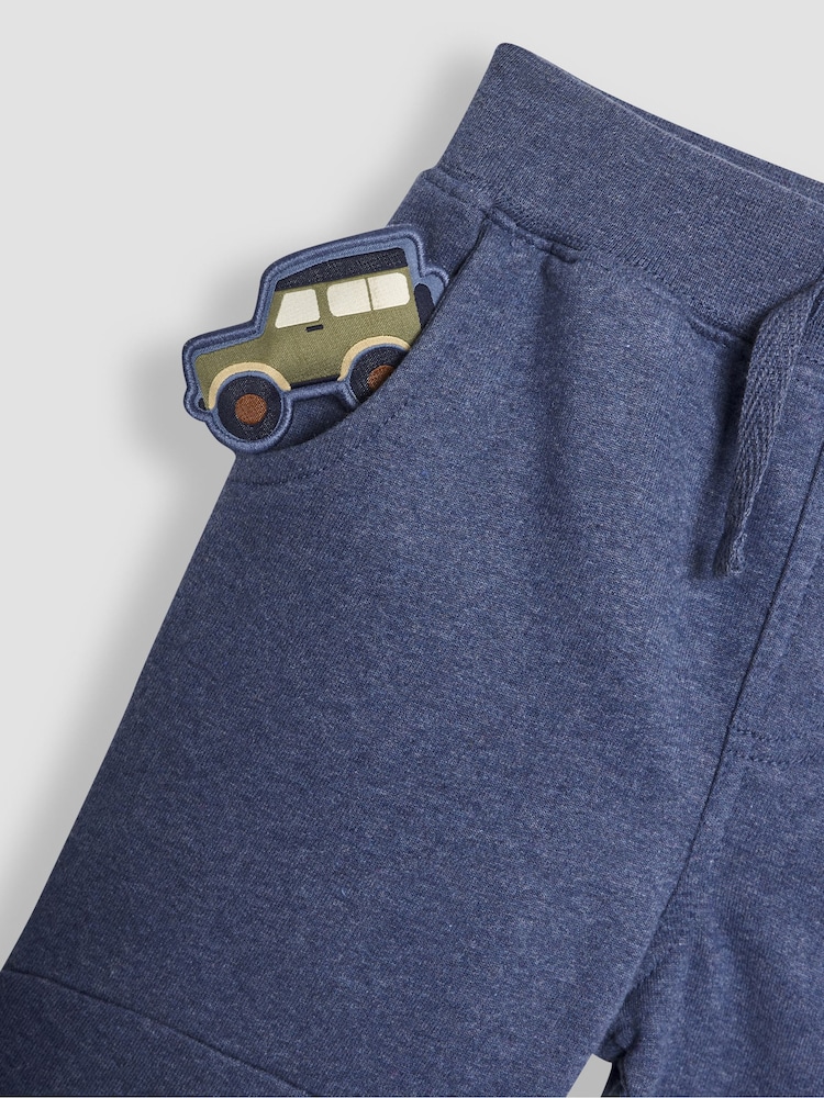 JoJo Maman Bébé Denim Blue Land Rover Appliqué Knee Pet in Pocket Joggers - Image 3 of 3