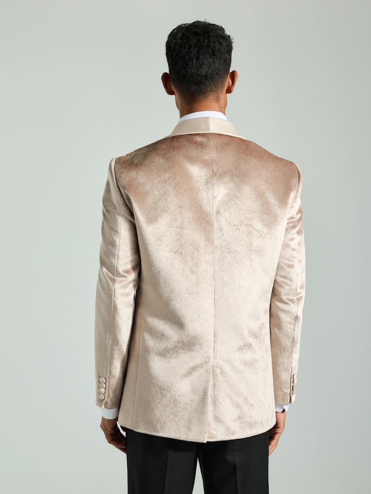 Champagne Gold Regular Fit Patterned Velvet Blazer - Image 3 of 12