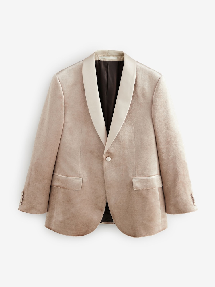Champagne Gold Regular Fit Patterned Velvet Blazer - Image 7 of 12