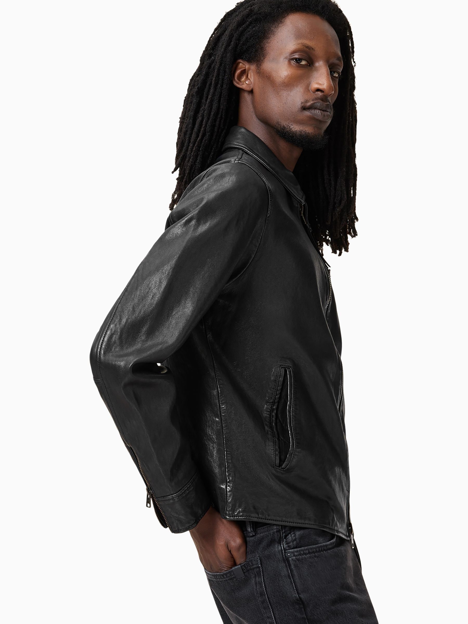 Buy AllSaints Black Miller Black Collared Leather Jacket from Next USA