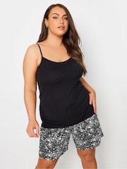 Yours Curve Black Dark Woven Paperbag Waist Shorts - Image 2 of 6
