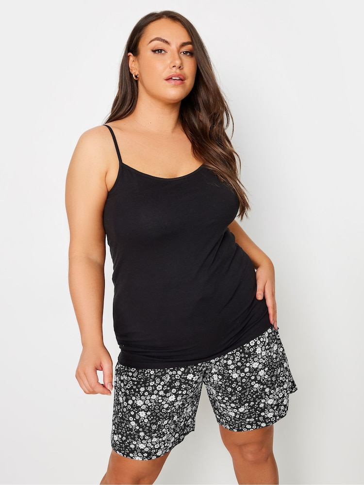 Yours Curve Black Dark Woven Paperbag Waist Shorts - Image 2 of 6