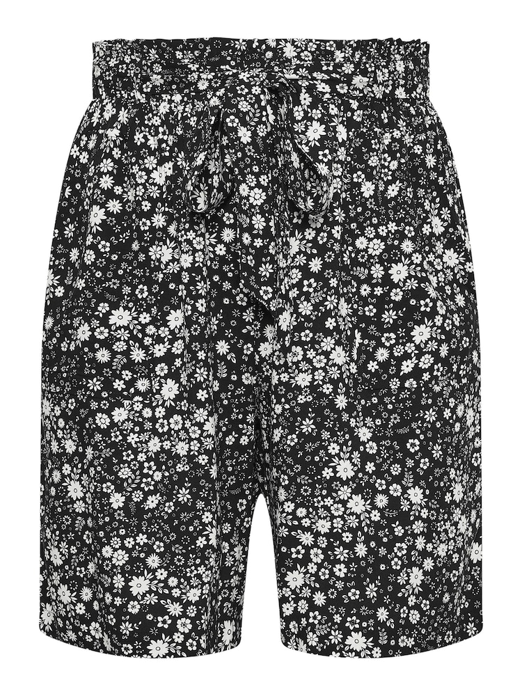Yours Curve Black Dark Woven Paperbag Waist Shorts - Image 6 of 6