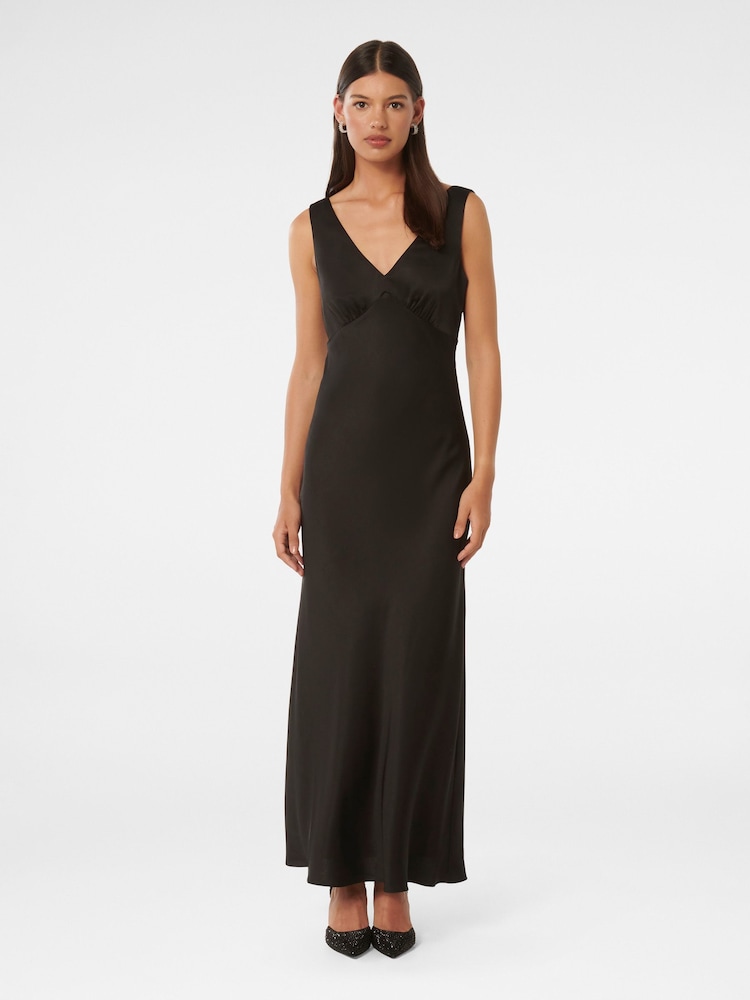 Forever New Black Cameron Petite V-Neck Satin Maxi Dress - Image 1 of 4