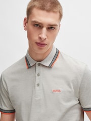 BOSS Light Grey Cotton Paddy Tipped Polo Shirt - Image 1 of 3