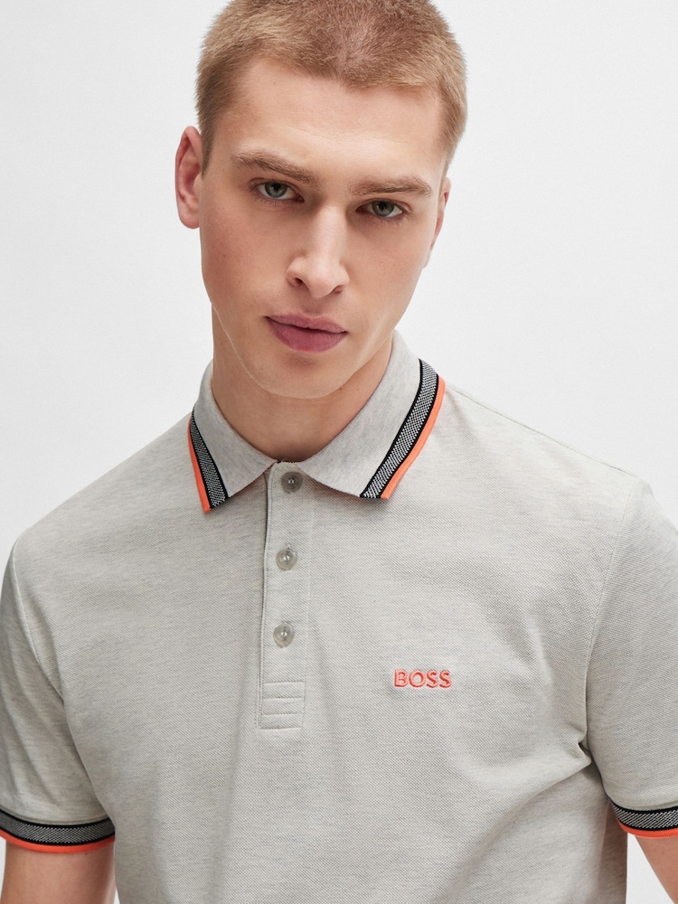 BOSS Light Grey Cotton Paddy Tipped Polo Shirt - Image 1 of 3