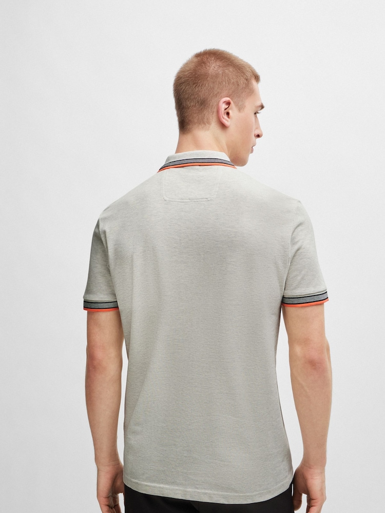 BOSS Light Grey Cotton Paddy Tipped Polo Shirt - Image 2 of 3