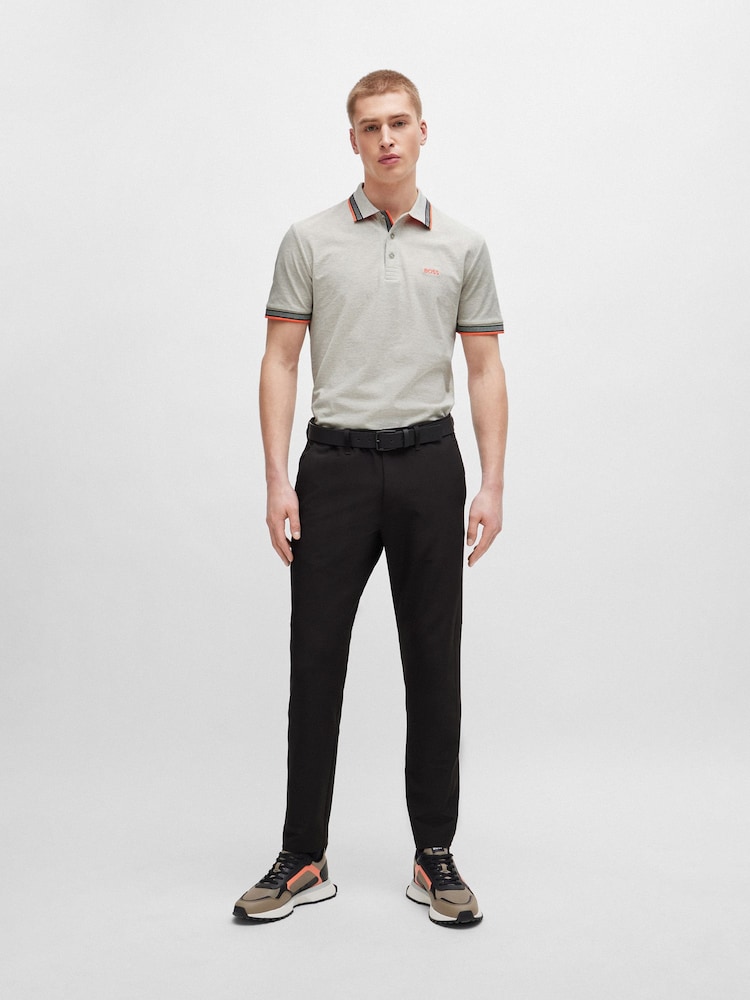 BOSS Light Grey Cotton Paddy Tipped Polo Shirt - Image 3 of 3