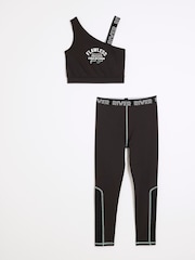 River Island Black Girls Active 100% Cotton Top and Leggings Set - Image 1 of 4