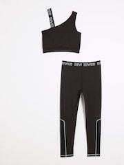 River Island Black Girls Active 100% Cotton Top and Leggings Set - Image 2 of 4