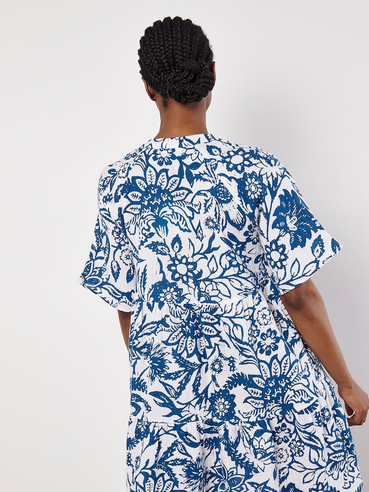 Apricot Blue Floral 100% Cotton Mini Dress - Image 2 of 4