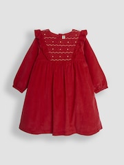 JoJo Maman Bébé Red Cord Smocked Frill Party Dress - Image 1 of 3