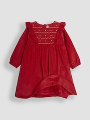 JoJo Maman Bébé Red Cord Smocked Frill Party Dress - Image 2 of 3