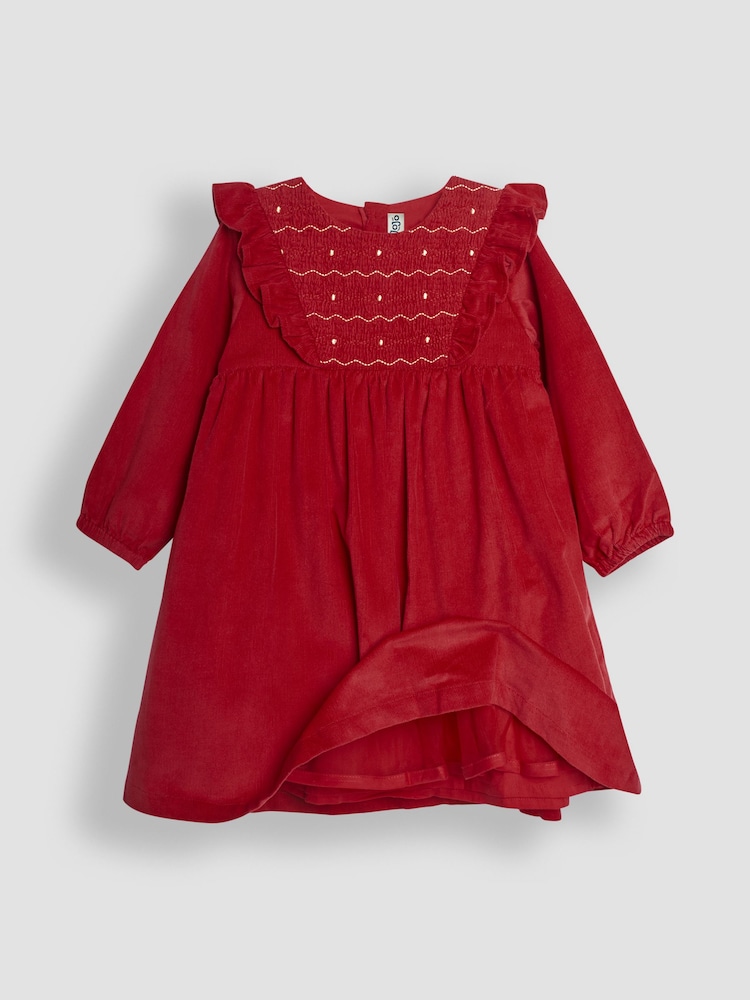 JoJo Maman Bébé Red Cord Smocked Frill Party Dress - Image 2 of 3