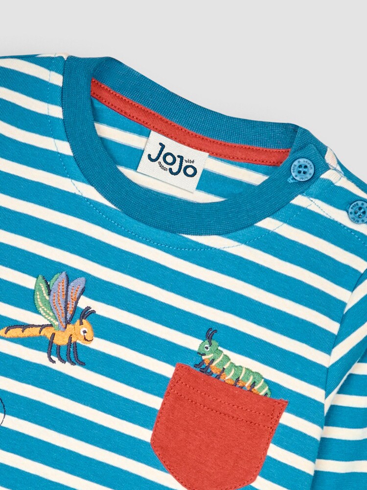 JoJo Maman Bébé Teal Bug Appliqué Pocket Top - Image 3 of 3