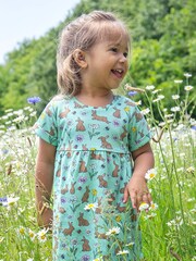Frugi Green Easter Rabbit Short Sleeve Dress - Image 1 of 4