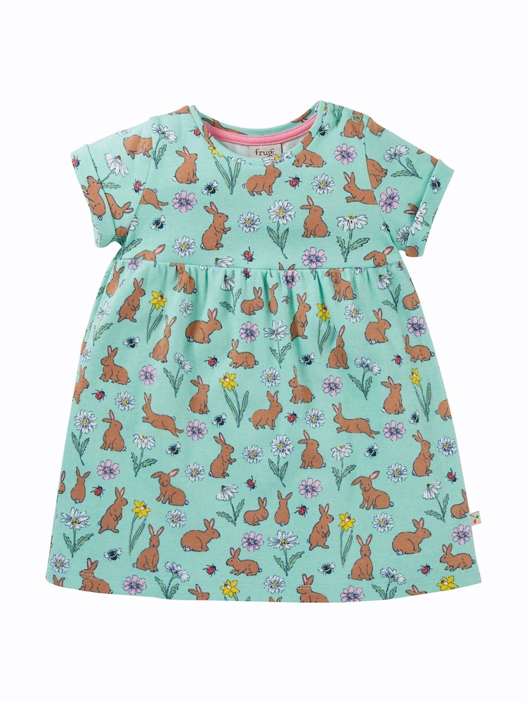 Frugi Green Easter Rabbit Short Sleeve Dress - Image 2 of 4