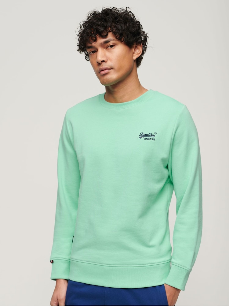 Superdry Green Essential Logo Crew Sweatshirt - Image 1 of 7 Superdry Green Essential Logo Crew Sweatshirt - Image 1 of 7